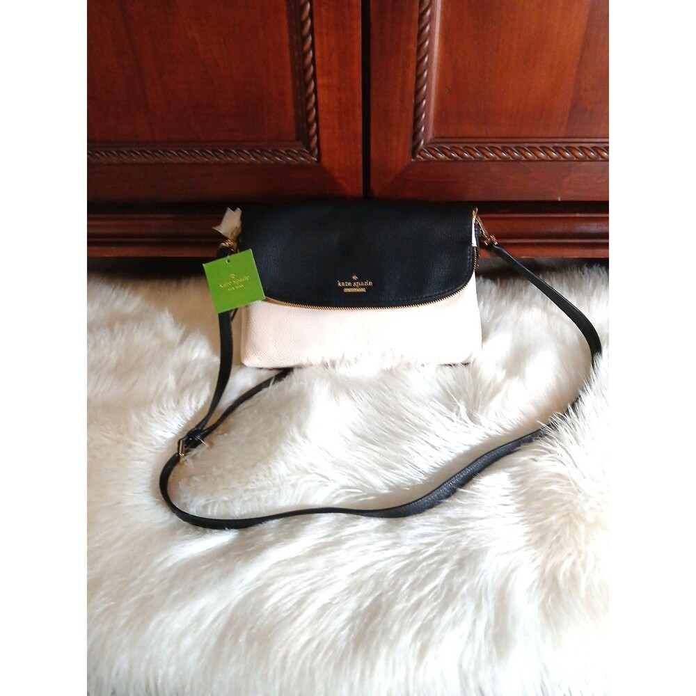 NWT MSRP $258.00 KATE SPADE JACKSON STREET HARLYN BLACK/IVORY LEATHER CROSSBODY